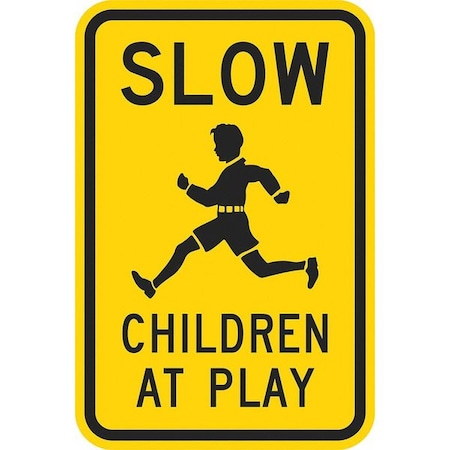 Children at Play Traffic Sign, 24 in H, 18 in W, Aluminum, Vertical Rectangle, T1-1025-EG_18x24 MPN:T1-1025-EG_18x24