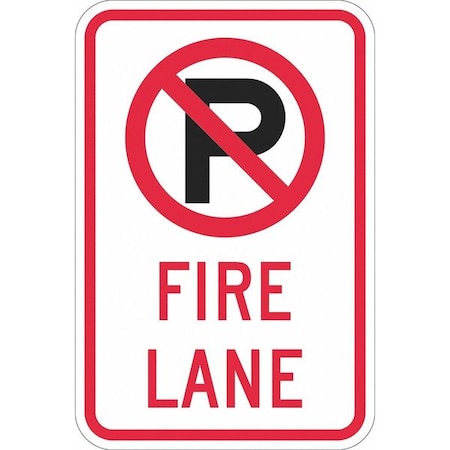 Fire Lane Parking Sign, 12 in W, 18 in H, English, Aluminum, White MPN:T1-1056-DG_12x18