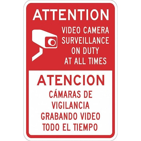 Security Sign, 18 in H, 12 in W, Aluminum, Rectangle, English, Spanish, T1-1078-DG_12x18 MPN:T1-1078-DG_12x18