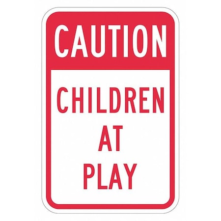 Children at Play Traffic Sign, 18 in H, 12 in W, Aluminum, Vertical Rectangle, T1-1336-DG_12x18 MPN:T1-1336-DG_12x18