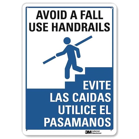 No Header, Avoid a Fall Use Handrails/Evite Las Caidas Utilice El Pasamanos, 7 in W x 10 in H MPN:U1-1026-NP_7X10