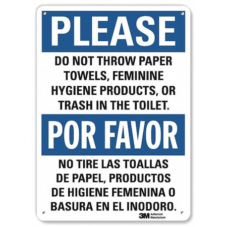 Please, Do Not Throw Paper Towels, Feminine Hygiene Products., 14 x 10, Plastic, U1-1049-NP_10X14 MPN:U1-1049-NP_10X14