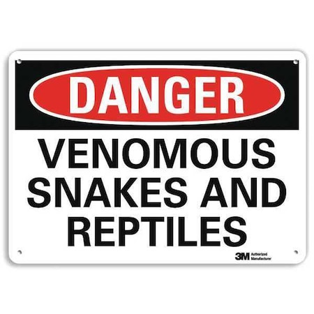 Danger, Venomous Snakes And Reptiles, 7 in x 10 in, Vertical Rectangle, Plastic, U3-2037-NP_10X7 MPN:U3-2037-NP_10X7