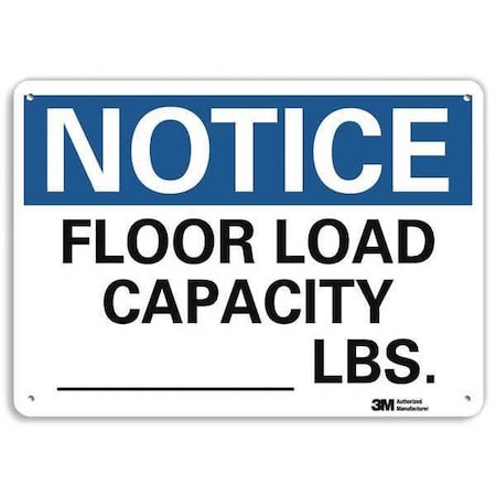 Notice, Floor Load Capacity _ Lbs., 7 in x 10 in, Vertical Rectangle, Plastic, U5-1225-NP_10X7 MPN:U5-1225-NP_10X7