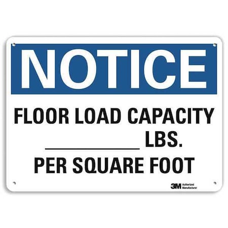 Notice, Floor Load Capacity _ Lbs. Per Square Foot, 7 in x 10 in, Plastic, U5-1226-NP_10X7 MPN:U5-1226-NP_10X7