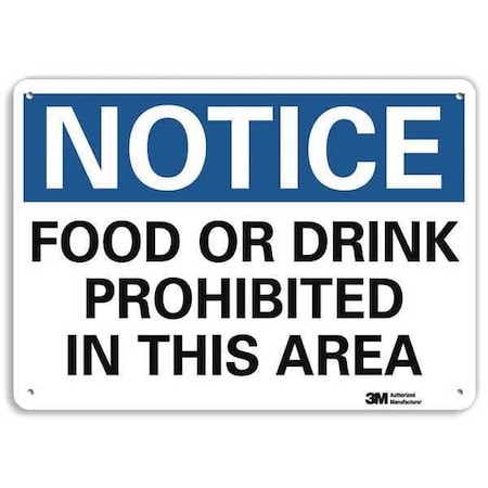 Notice, Food or Drink Prohibited In This Area, 7 in x 10 in, Plastic, U5-1230-NP_10X7 MPN:U5-1230-NP_10X7