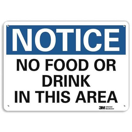 Notice, No Food or Drink In This Area, 7 in x 10 in, Vertical Rectangle, Plastic, U5-1377-NP_10X7 MPN:U5-1377-NP_10X7