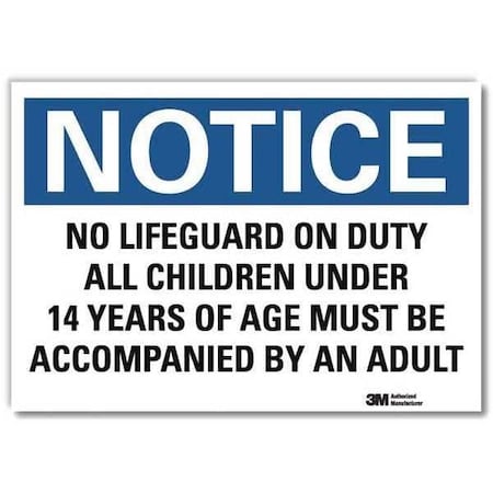 No Lifeguard On Duty All Children Under 14 Years of Age Must Be., 10 x 14, Sheeting, U5-1383-RD_14X10 MPN:U5-1383-RD_14X10