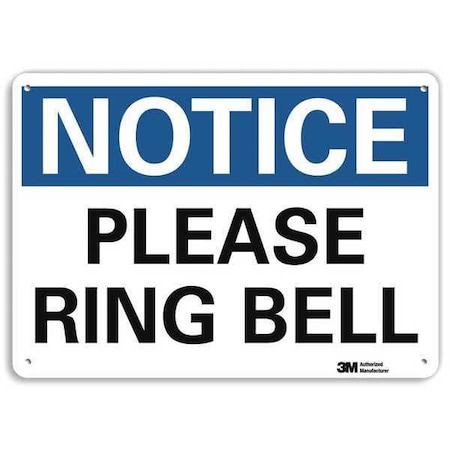 Notice, Please Ring Bell, 7 in x 10 in, Vertical Rectangle, Plastic, U5-1454-NP_10X7 MPN:U5-1454-NP_10X7