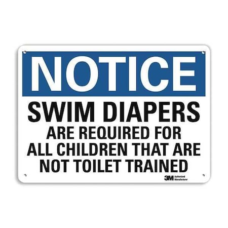 Notice, Swim Diapers Are Required For All Children., 7 in x 10 in, Plastic, U5-1535-NP_10X7 MPN:U5-1535-NP_10X7