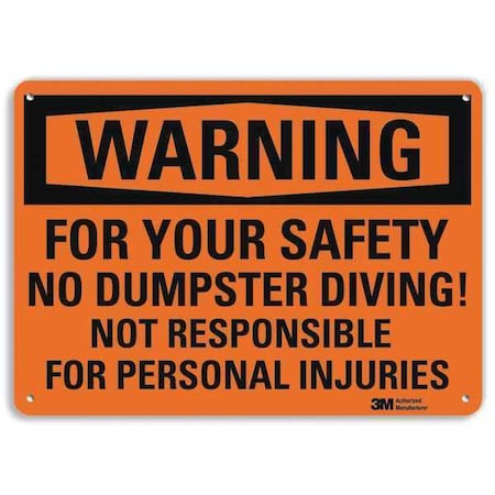 Warning Sign, No Dumpster Diving, 7 in. H MPN:U6-1094-RA_10X7