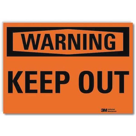 Warning Sign, Keep Out, Black/Orange, 5in H MPN:U6-1143-RD_7X5