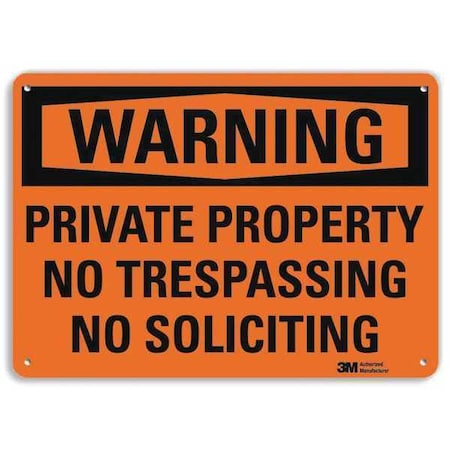 Warning, Private Property No Trespassing No Soliciting, 10 in W x 7 in H, Vertical Rectangle MPN:U6-1206-RA_10X7