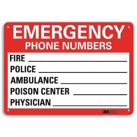 Emergency Phone Numbers Fire _Police _, 7 in x 10 in, Plastic, U7-1114-NP_10X7 MPN:U7-1114-NP_10X7