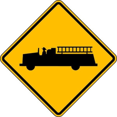 Fire Truck Crossing Traffic Sign, 24 in Height, 24 in Width, Aluminum, Diamond, No Text MPN:W11-8-24HA