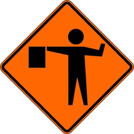 Flagger Symbol Traffic Sign, 30 in W, 30 in H, Aluminum, Orange MPN:W20-7A-30HA