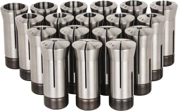 Collet Set: 18 Pc, 1/16 to 1-1/8