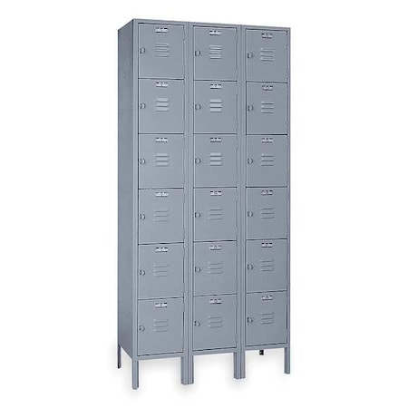 Box Locker, 36 in W, 18 in D, 78 in H, (3) Wide, (6) Tier, Dove Gray MPN:DD53623