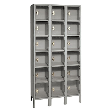 Box Locker, (3) Wide, (6) Tier, Steel, Gray, Powder Coated Finish, 36 in W, 18 in D, 78 in H MPN:DD53623PCSU