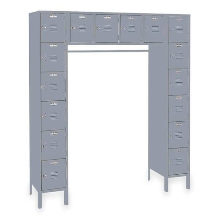 Box Locker Unit with Coat Rod, 69 in W, 18 in D, 78 in H, (6) Tier, (6) Wide, Dove Gray MPN:DD5990