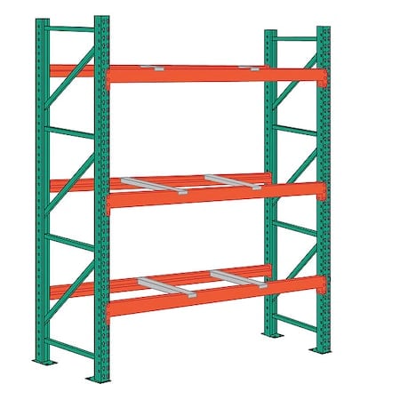 Pallet Rack Starter Unit, Teardrop, Roll Formed Style, 12 ft H, 108 in W, 42 in D, Orange/Green MPN:97SFB096042144