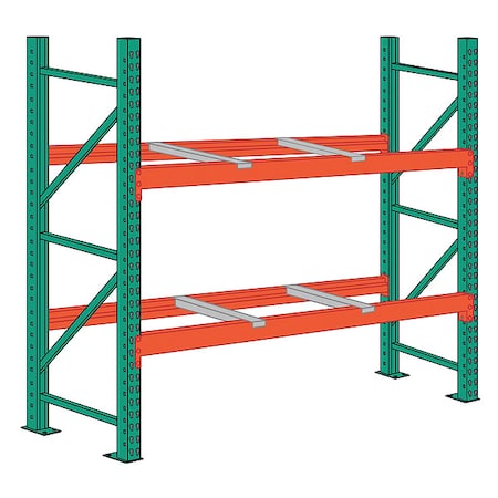 Pallet Rack Starter Unit, Teardrop, Roll Formed Style, 8 ft H, 108 in W, 48 in D, Orange/Green MPN:97SFB120048096