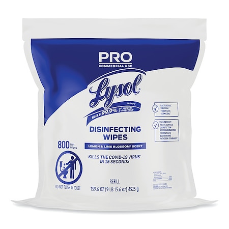 Professional Disinfecting Wipe Bucket Refill, 1-Ply, 6 x 8, Lemon and Lime Blossom, White, 800 Wipes, PK2 MPN:19200-99857