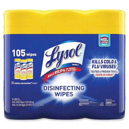 Disinfecting Wipes, 1-Ply, 7 x 7.25, Lemon and Lime Blossom, White, 35 Wipes/Canister, PK12 MPN:REC 81145