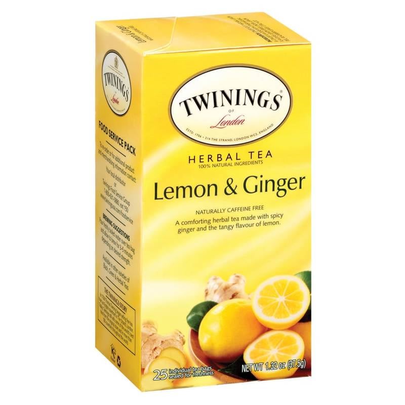 Twinings Lemon & Ginger Herbal Decaffeinated Tea Bags, 1.32 Oz, Box Of 25 (Min Order Qty 11) MPN:09180