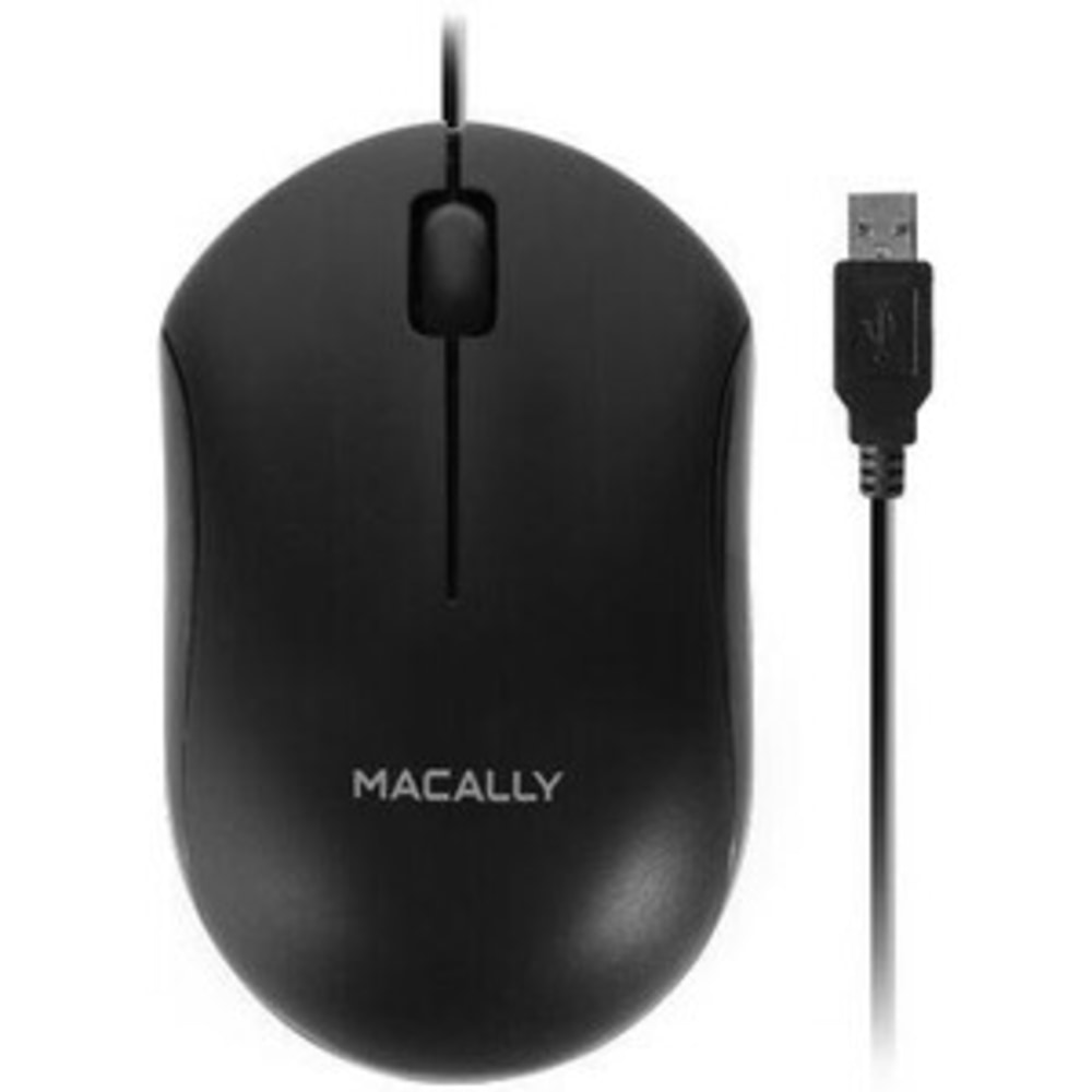 Macally Black 3 Button Optical USB Wired Mouse for Mac and PC (QMOUSEB) - Optical - Cable - Black - USB - 1200 dpi - Scroll Wheel - 3 Button(s) - Symmetrical (Min Order Qty 3) MPN:QMOUSEB
