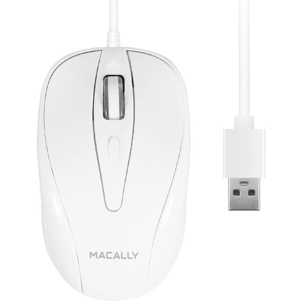 Macally 3 Button Optical USB Wired Mouse for Mac and PC - Optical - Cable - White - USB - 1000 dpi - Scroll Wheel - 3 Button(s) - Symmetrical - 1 MPN:TURBO