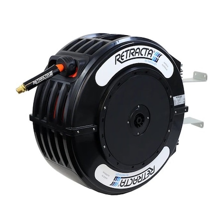 Spring Return Compressed Air/Water Hose Reel, 1/2 in Hose Diameter, 65 ft Length, Brass, Black MPN:RO465K-02
