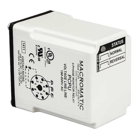 3 Phase Monitor Relay, SPDT, 500VAC, 8 Pin MPN:PCPU