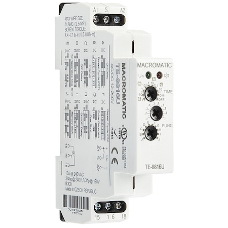 Multifunction Time Delay Relay, Square, Multi Function, 10 Functions 12 to 240V AC/DC, SPDT MPN:TE-8816U