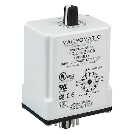 Single Function Time Delay Relay, Octal, Off Delay, 1 Functions 240V AC, DPDT MPN:TR-51621-10