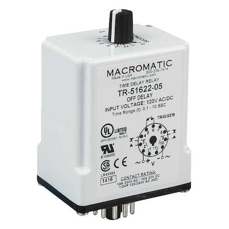 Single Function Time Delay Relay, Octal, Off Delay, 1 Functions 120V AC/DC, DPDT MPN:TR-51622-14