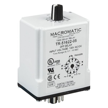 Single Function Time Delay Relay, Octal, Off Delay, 1 Functions 24V AC/DC, DPDT MPN:TR-51628-08