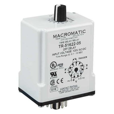 Single Function Time Delay Relay, Octal, Off Delay, 1 Functions 24V AC/DC, DPDT MPN:TR-51628-10