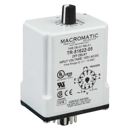 Single Function Time Delay Relay, Octal, Off Delay, 1 Functions 24V AC/DC, DPDT MPN:TR-51628-14