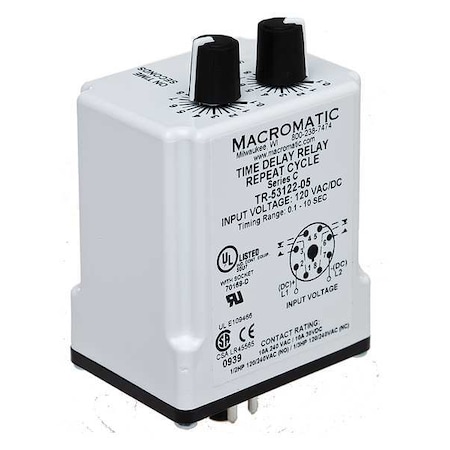 Single Function Time Delay Relay, Octal, Cycle On, 1 Functions 24V AC/DC, DPDT MPN:TR-55128-10