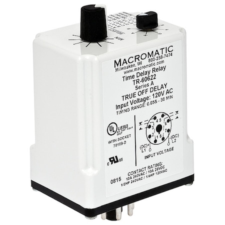 Single Function Time Delay Relay, Octal, Off Delay, 1 Functions 240V AC, DPDT MPN:TR-60621