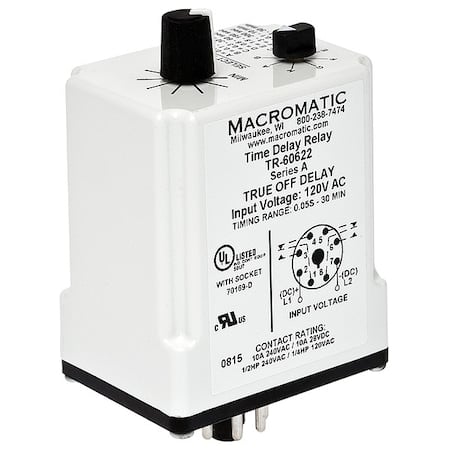 Single Function Time Delay Relay, Octal, Off Delay, 1 Functions 120V AC/DC, DPDT MPN:TR-60622