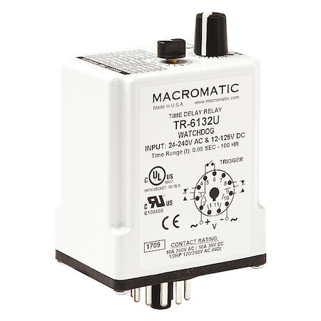 Single Function Time Delay Relay, Octal, Watchdog, 1 Functions 240V DC, DPDT MPN:TR-6132U