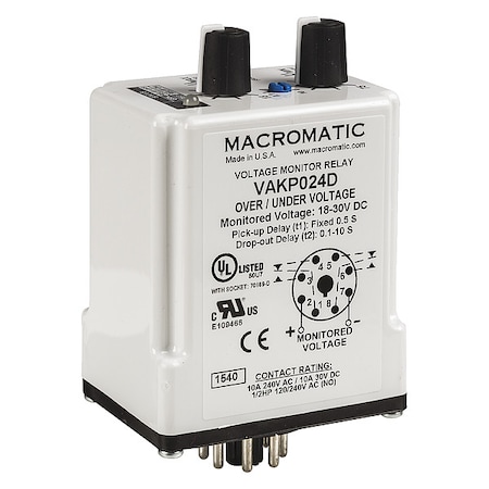 Voltage Sensing Relay, Octal Base Type, 24V DC, 8 Pins MPN:VAKP024D