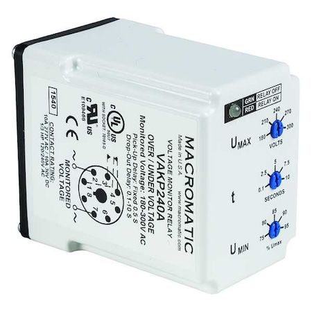 Voltage Sensing Relay, Octal Base Type, 240V AC, 8 Pins MPN:VAKP240A