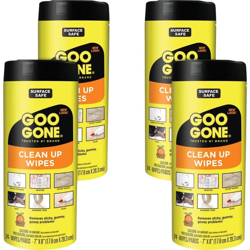 Goo Gone Tough Task Wipes - Disposable, Non-abrasive - White - 24/Tub - 4 / Carton MPN:2000CT