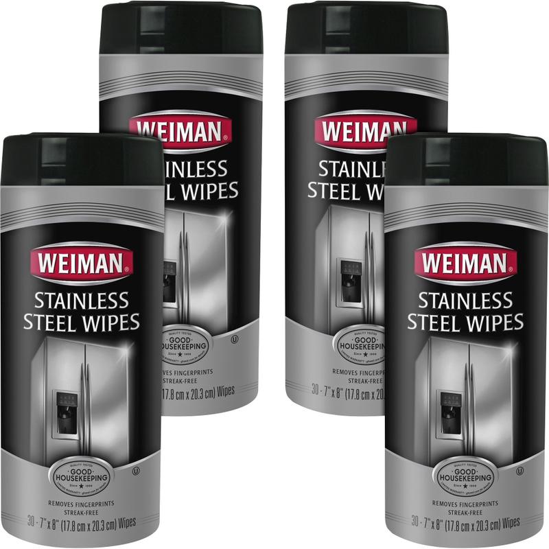 Weiman Stainless Steel Wipes - Wipe - 7in Width x 8in Length - 30 / Canister - 4 / Carton - White (Min Order Qty 3) MPN:92ACT