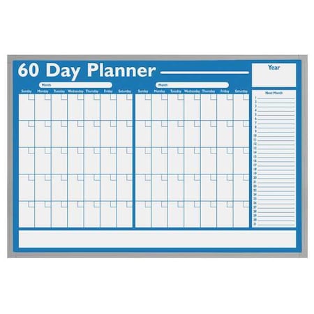Calendar Planning Board, Plastic, 24 in, 36 in, Aluminum Frame, White/Blue, Gloss MPN:WO-03