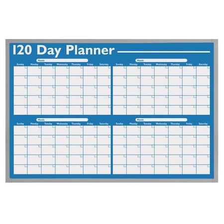 Calendar Planning Board, Plastic, 24 in, 36 in, Aluminum Frame, White/Blue, Gloss MPN:WO-05