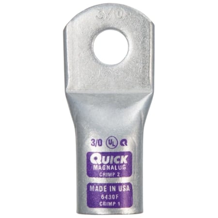 One-Hole Compression Lug, 1/0 AWG Max, Standard Barrel, Copper, None, 5 PK MPN:6410-005F